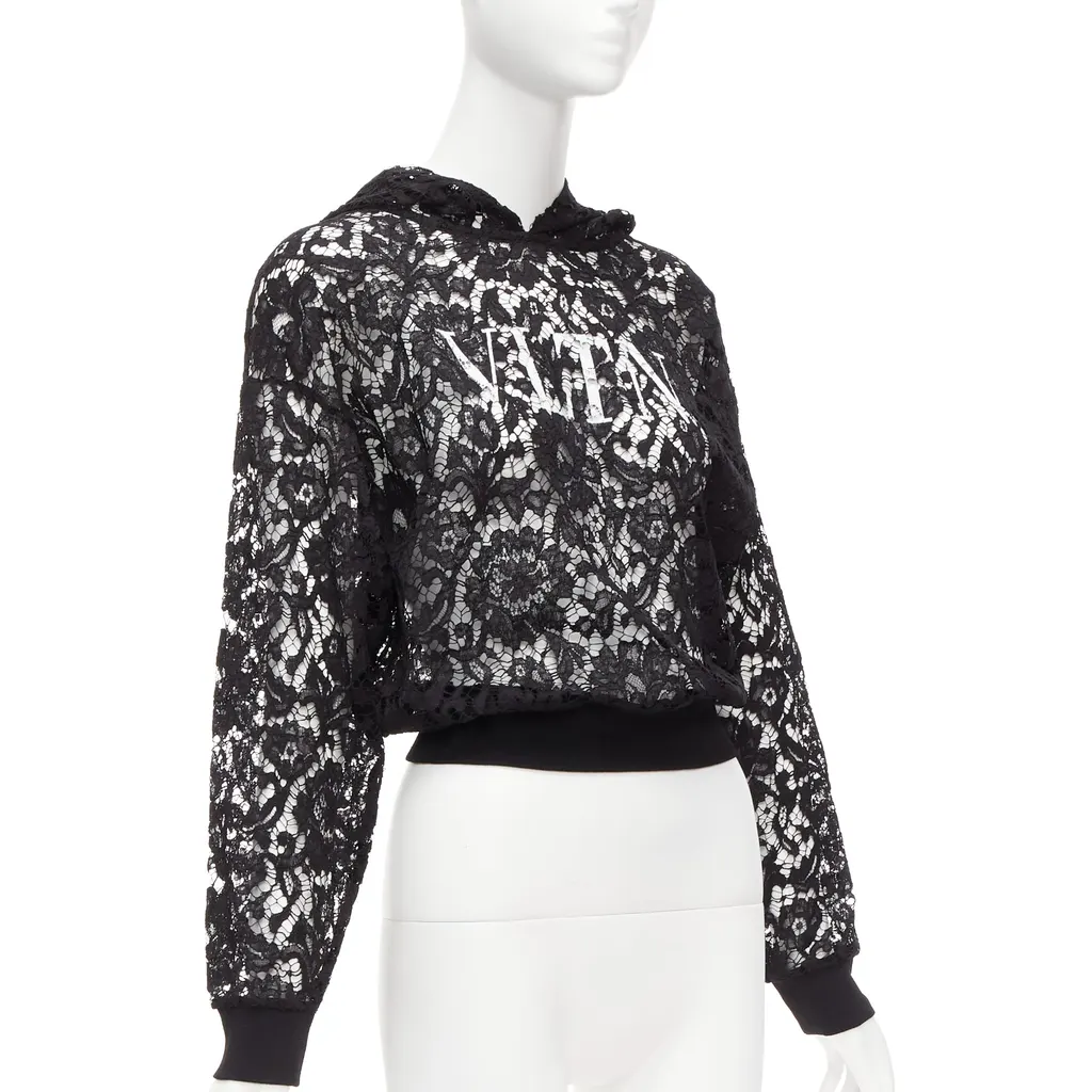 Valentino Floral Lace Hoodie Black Viscose Never worn - Inside View