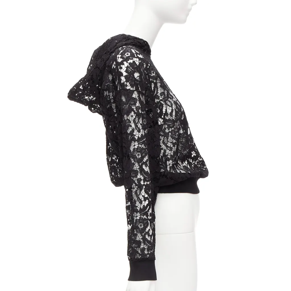 Valentino Floral Lace Hoodie Black Viscose Never worn - Model View