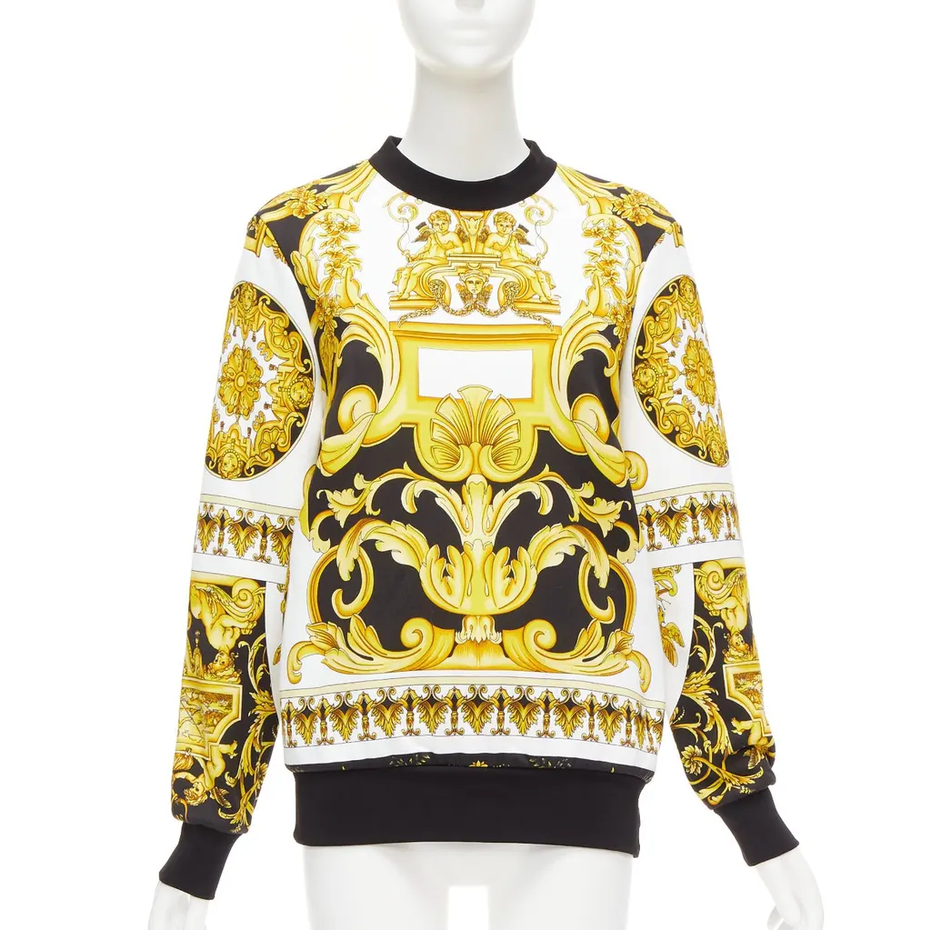 Versace Barocco Print Sweater Black Cotton Never worn - Front View
