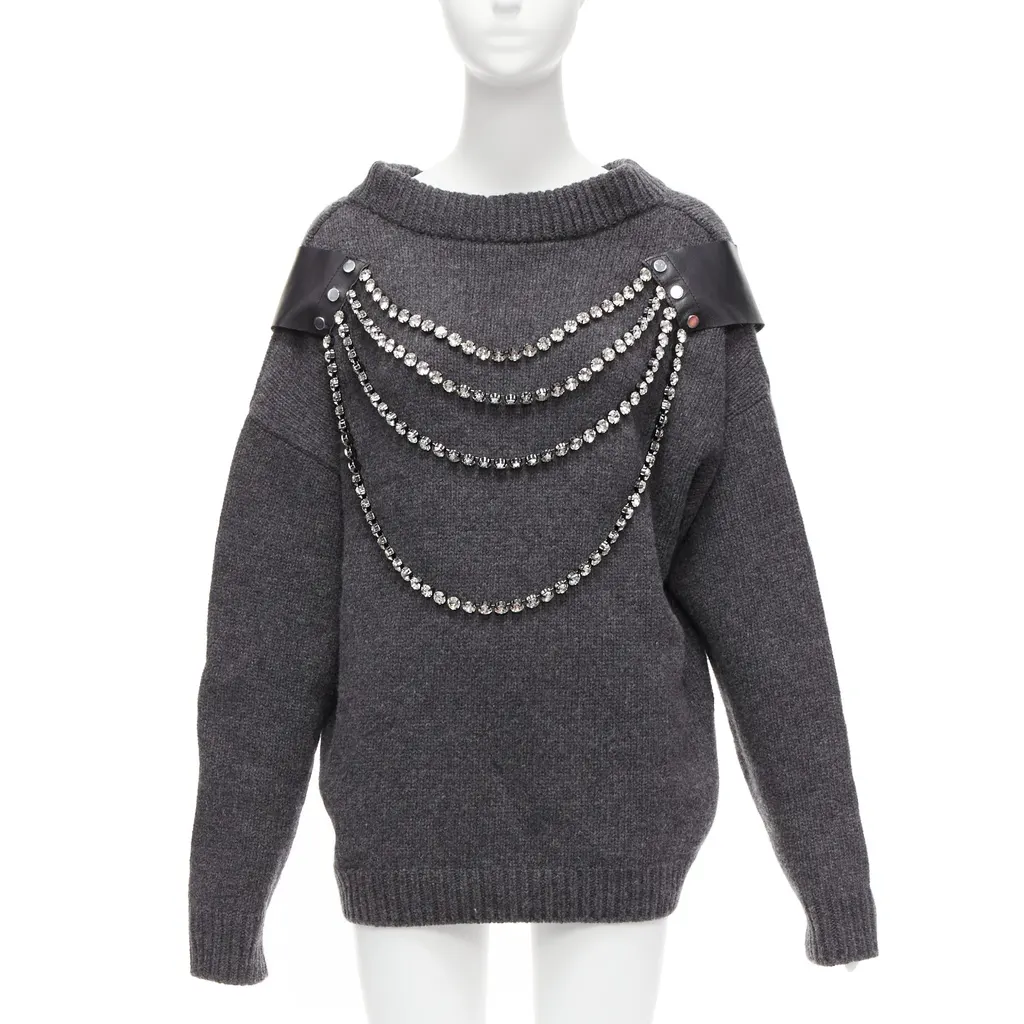 Christopher Kane Rhinestone Sweater Dress Grey Wool Never worn - Front View