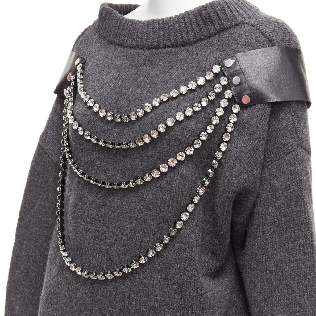 Christopher Kane Rhinestone Sweater Dress Grey Wool Never worn - Back View