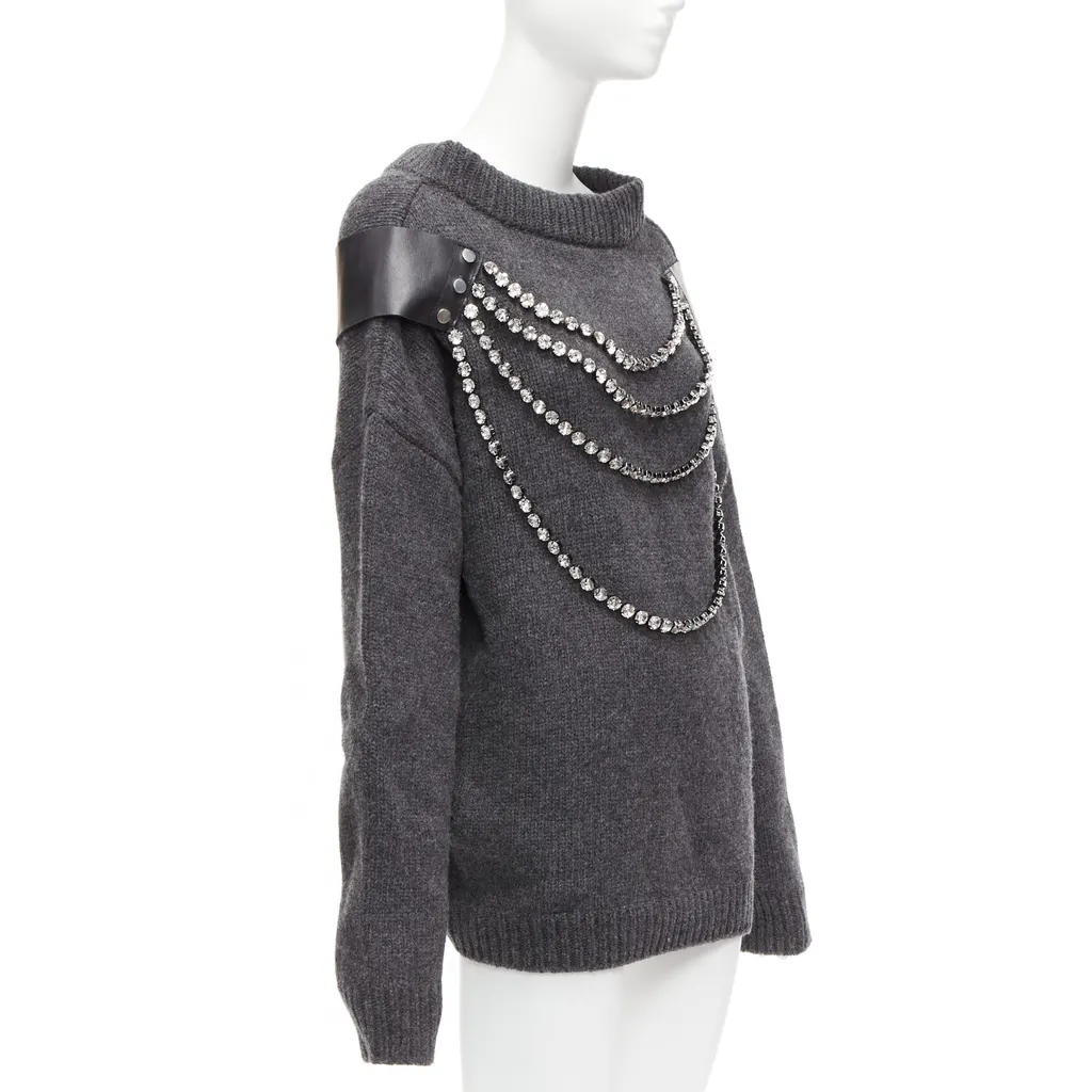 Christopher Kane Rhinestone Sweater Dress Grey Wool Never worn - Inside View