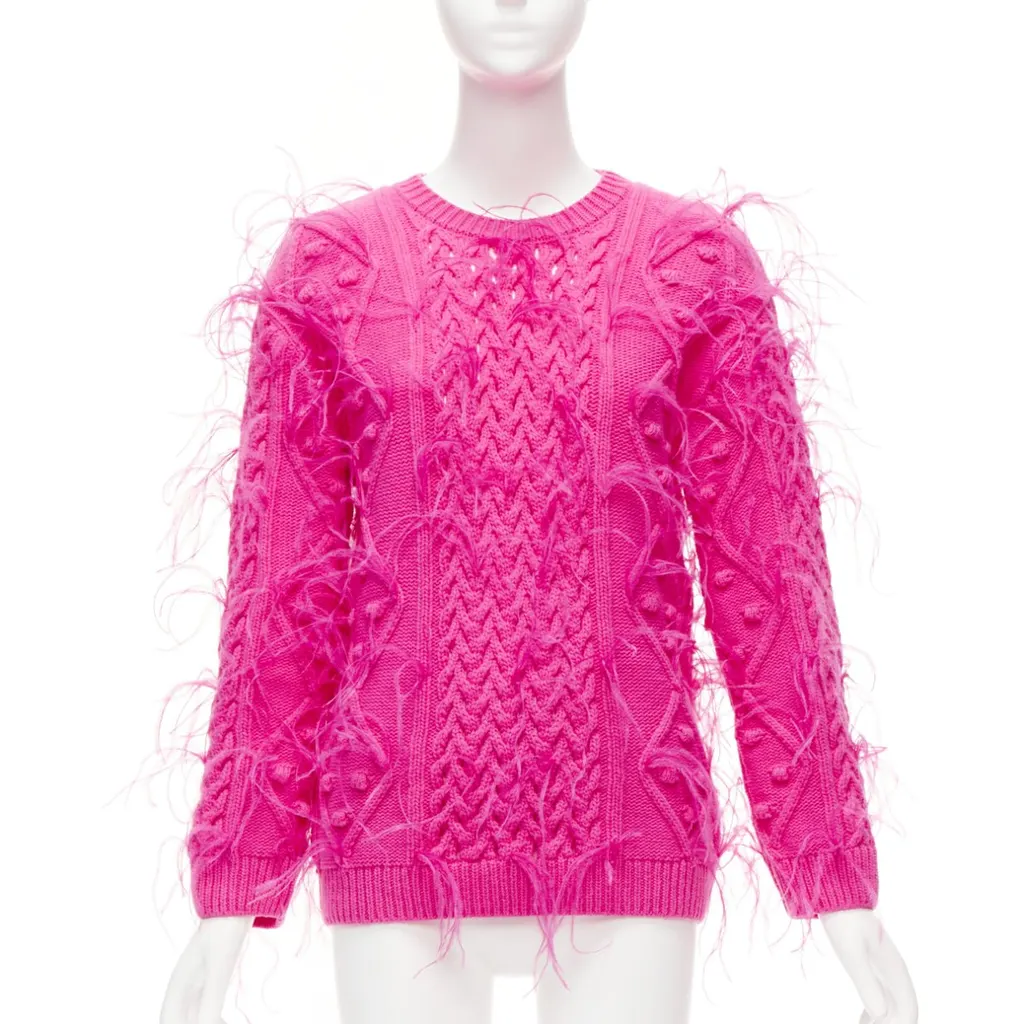 Valentino Feather Cable Sweater Pink Wool Never worn - Front View