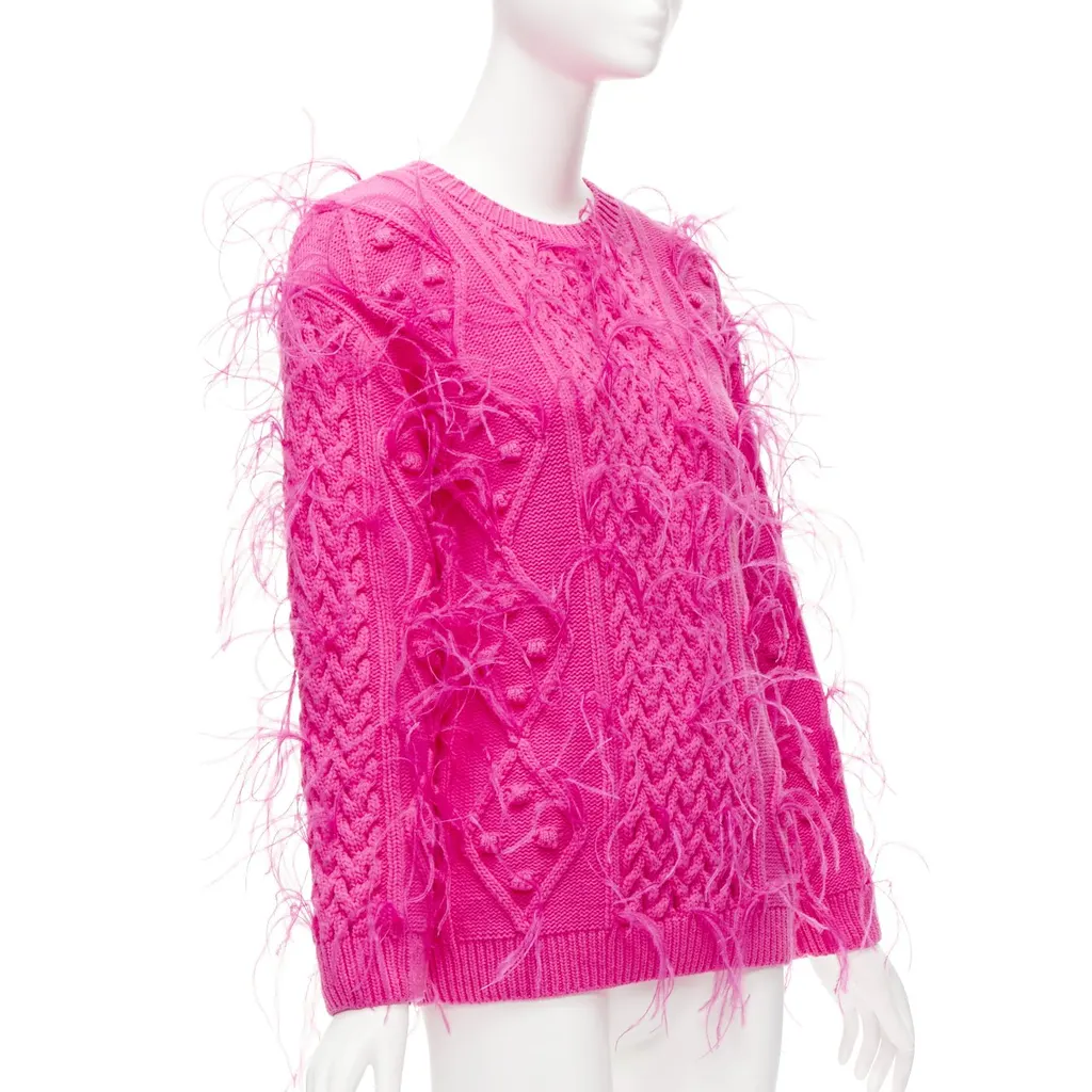 Valentino Feather Cable Sweater Pink Wool Never worn - Inside View