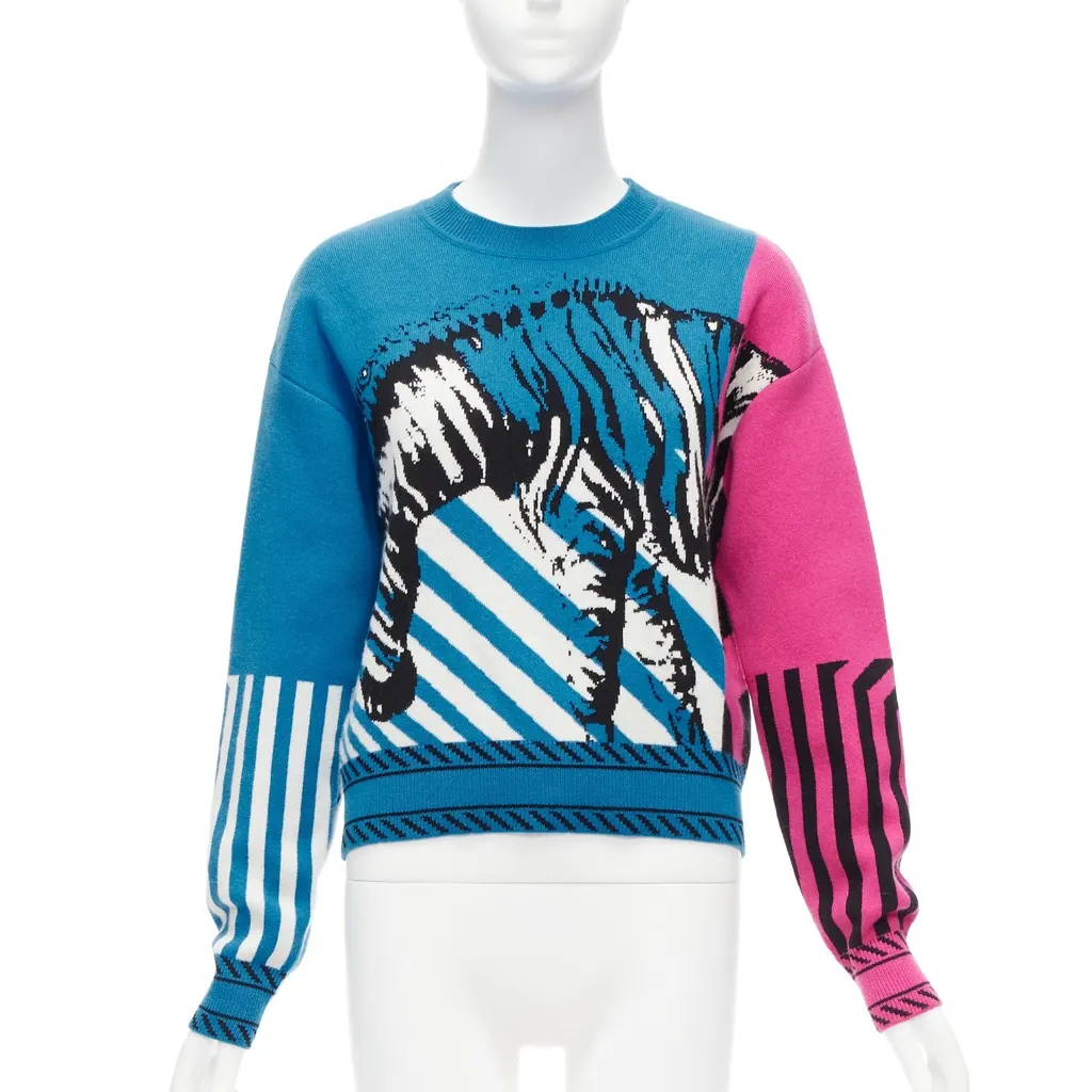 Dior Zebra Graphic Sweater Blue Cashmere Never worn - Front View
