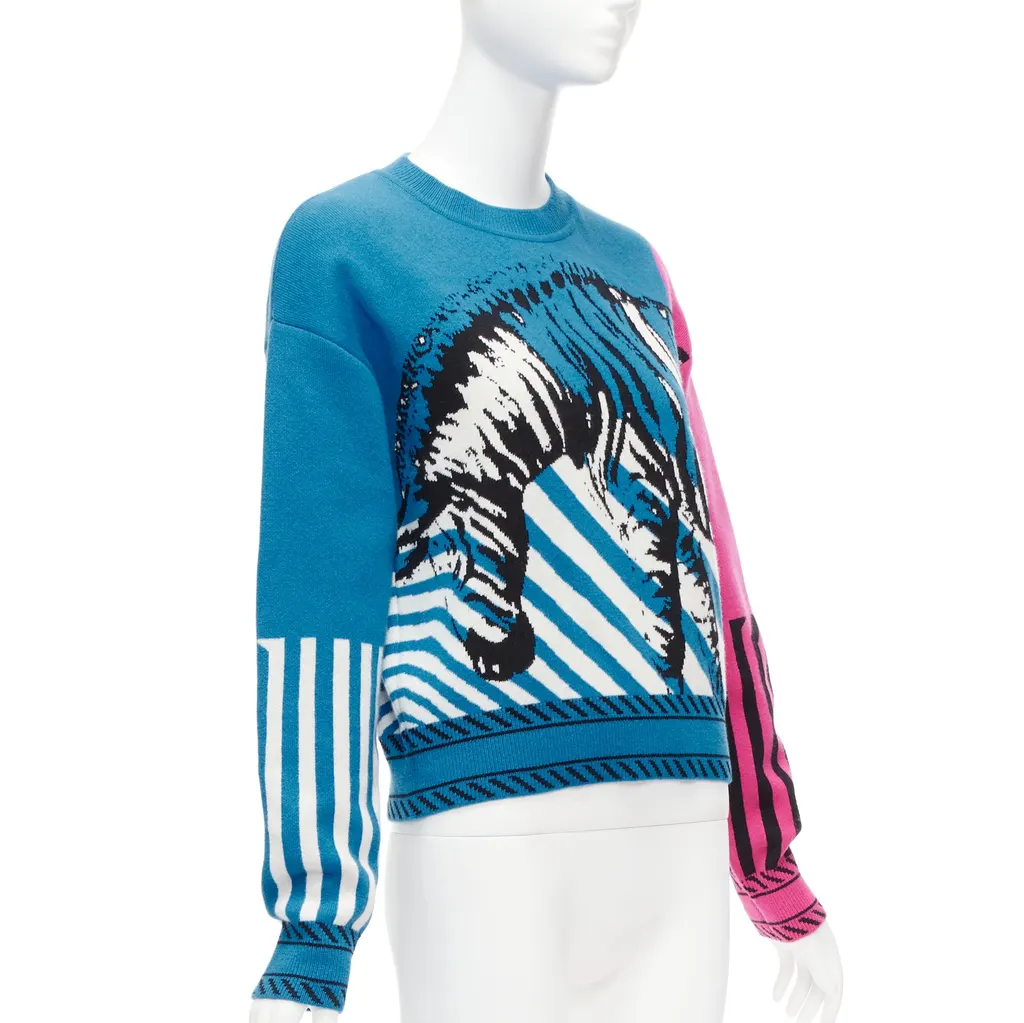 Dior Zebra Graphic Sweater Blue Cashmere Never worn - Inside View