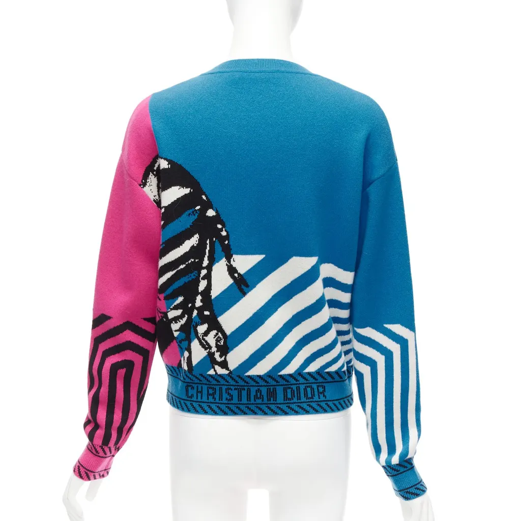 Dior Zebra Graphic Sweater Blue Cashmere Never worn - Box View