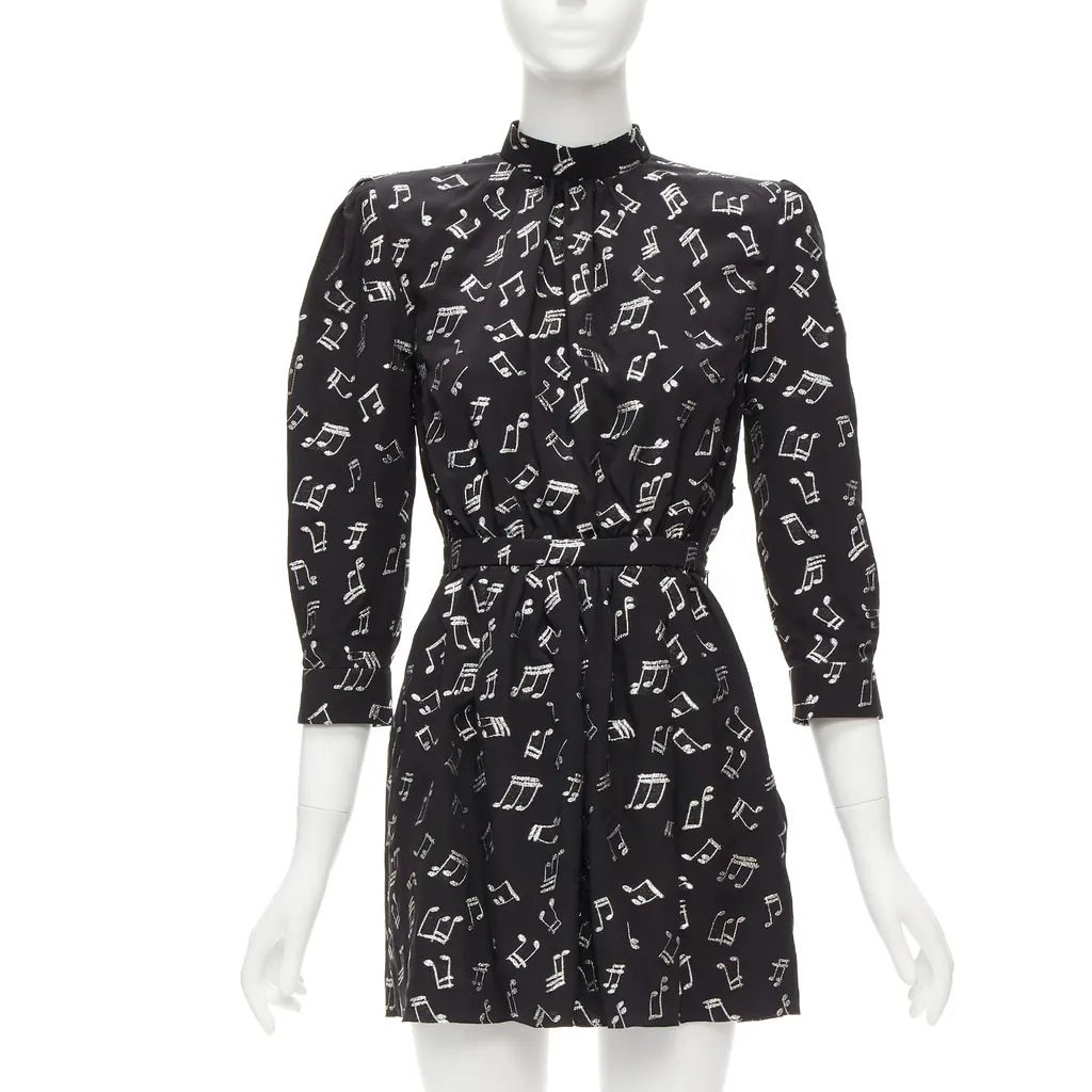 Saint Laurent Musical Note Dress Black Silk Never worn - Front View