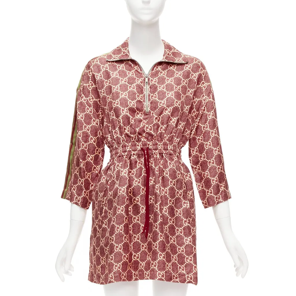 Gucci GG Monogram Dress Red Silk Very good - Front View