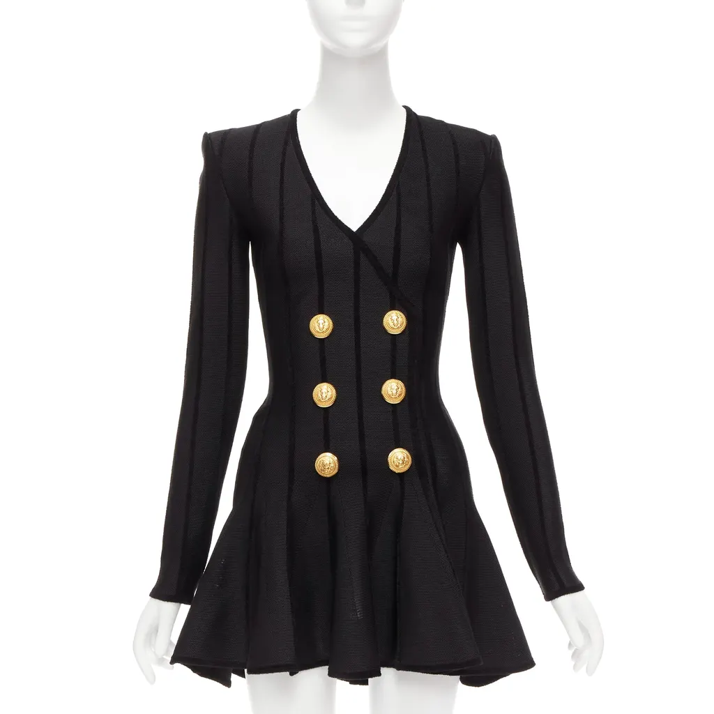 Balmain Striped Chenille Dress Black Viscose Never worn - Front View