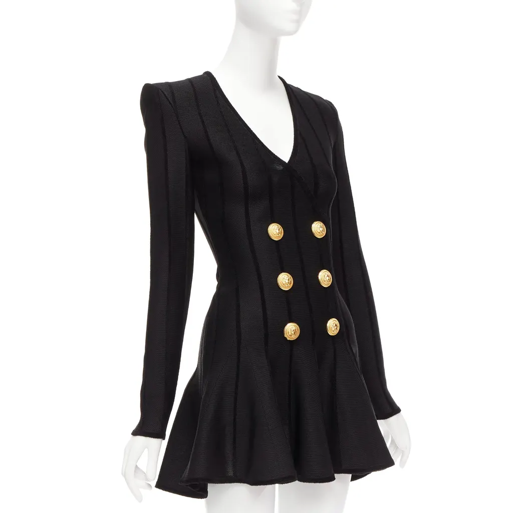 Balmain Striped Chenille Dress Black Viscose Never worn - Inside View