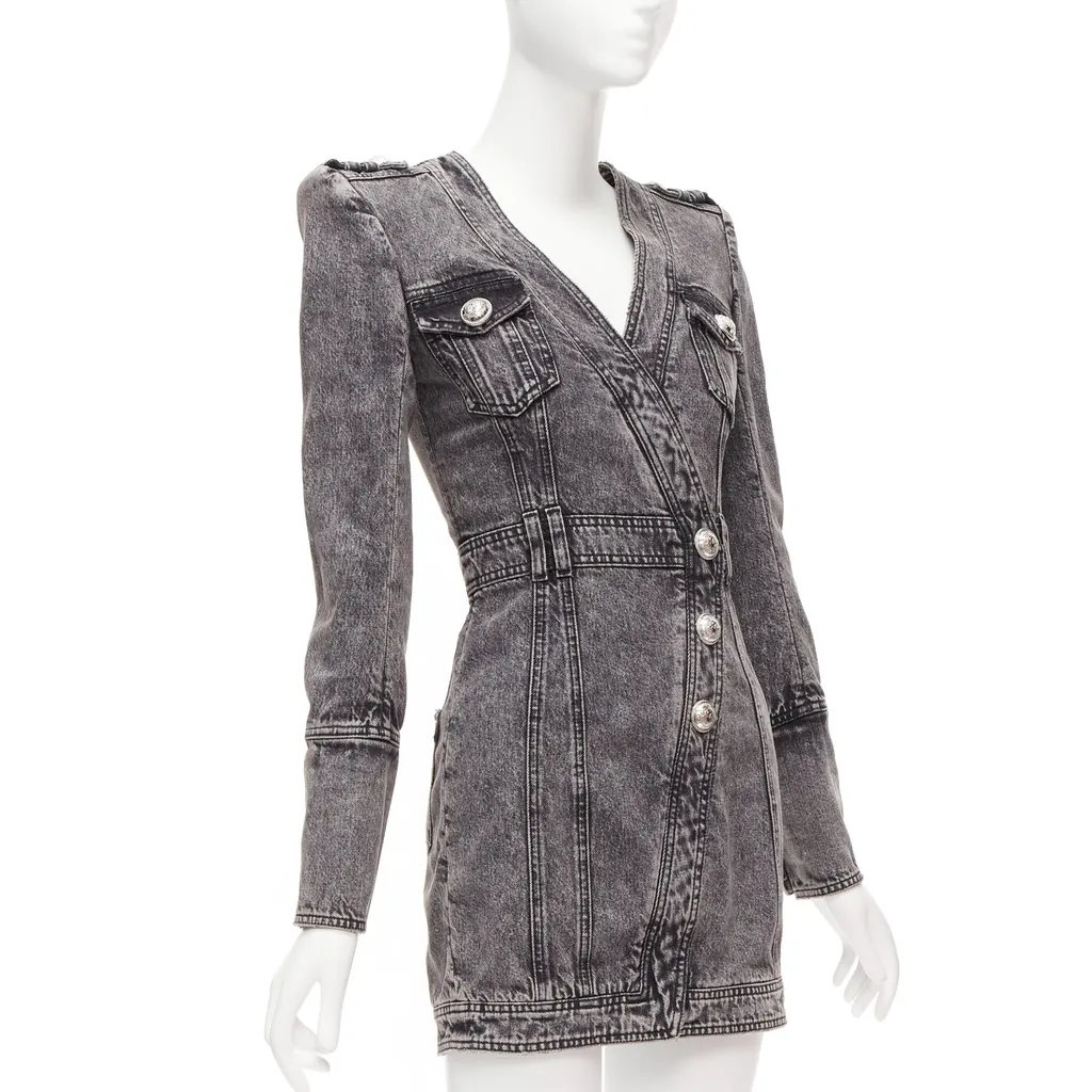Balmain Acid Denim Dress Grey Cotton Never worn - Inside View