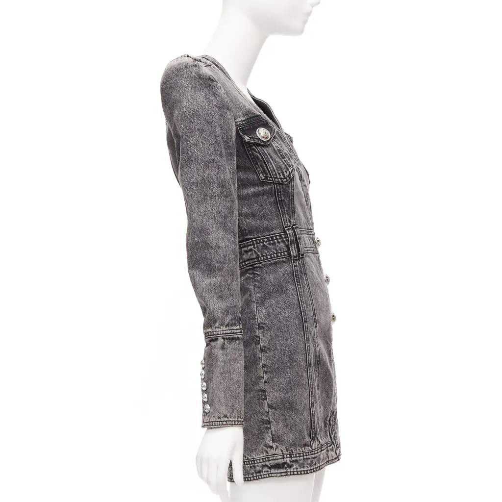 Balmain Acid Denim Dress Grey Cotton Never worn - Model View