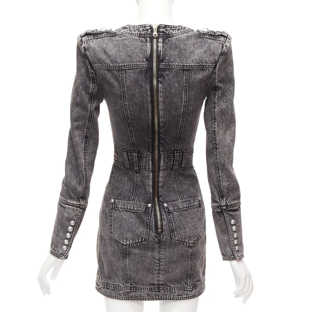 Balmain Acid Denim Dress Grey Cotton Never worn - Box View