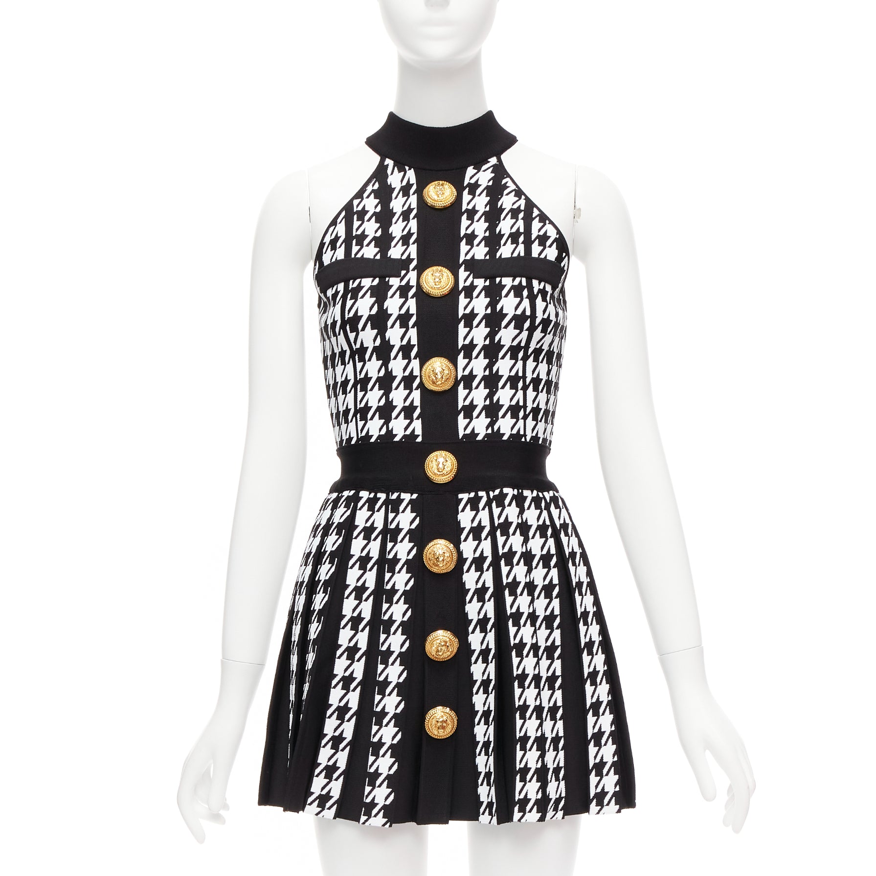 Balmain Houndstooth Halter Dress