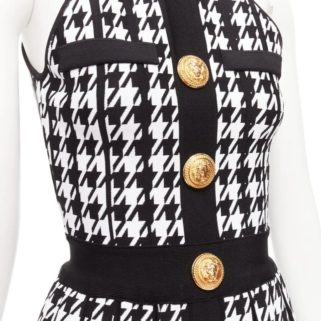 Balmain Houndstooth Halter Dress Black Viscose Never worn - Back View