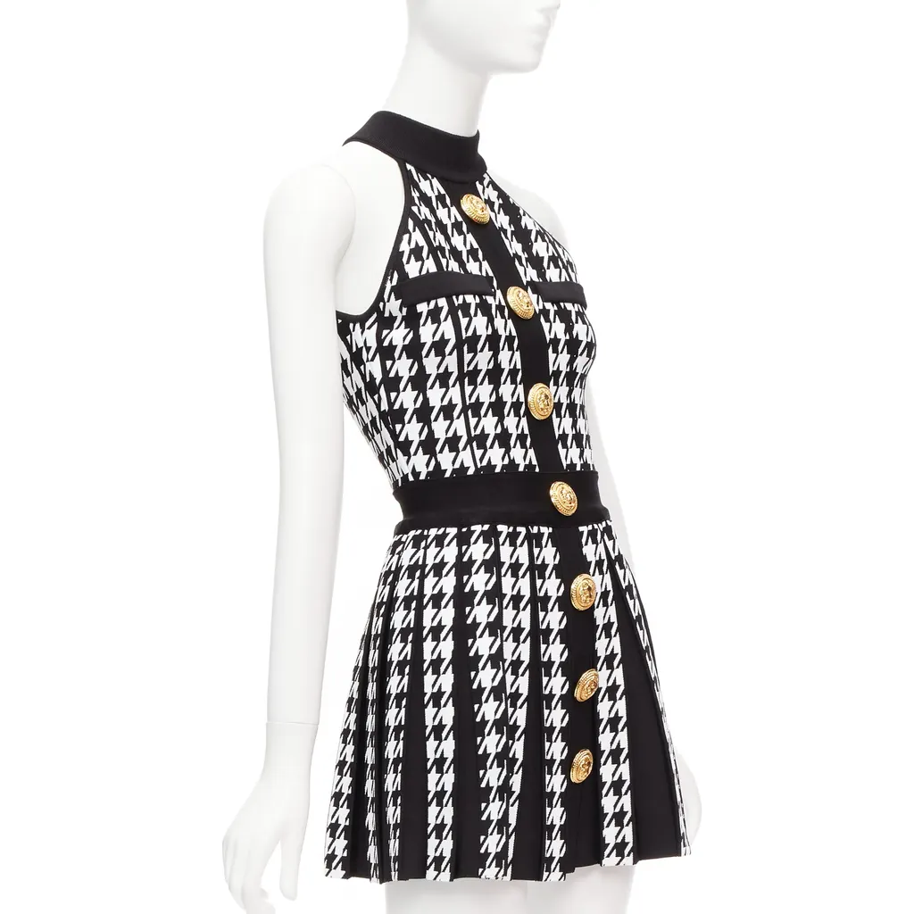Balmain Houndstooth Halter Dress Black Viscose Never worn - Inside View