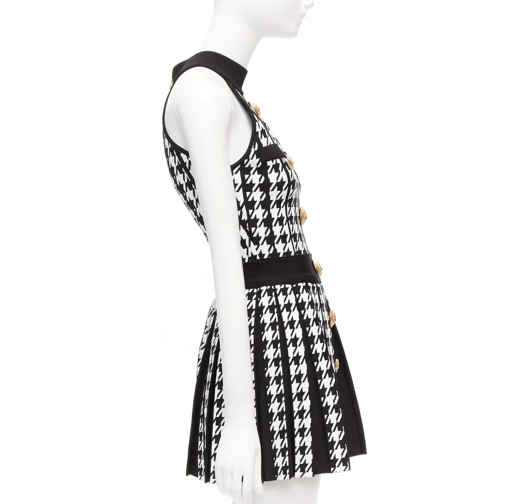 Balmain Houndstooth Halter Dress Black Viscose Never worn - Model View