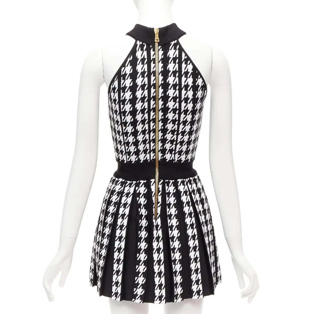 Balmain Houndstooth Halter Dress Black Viscose Never worn - Box View