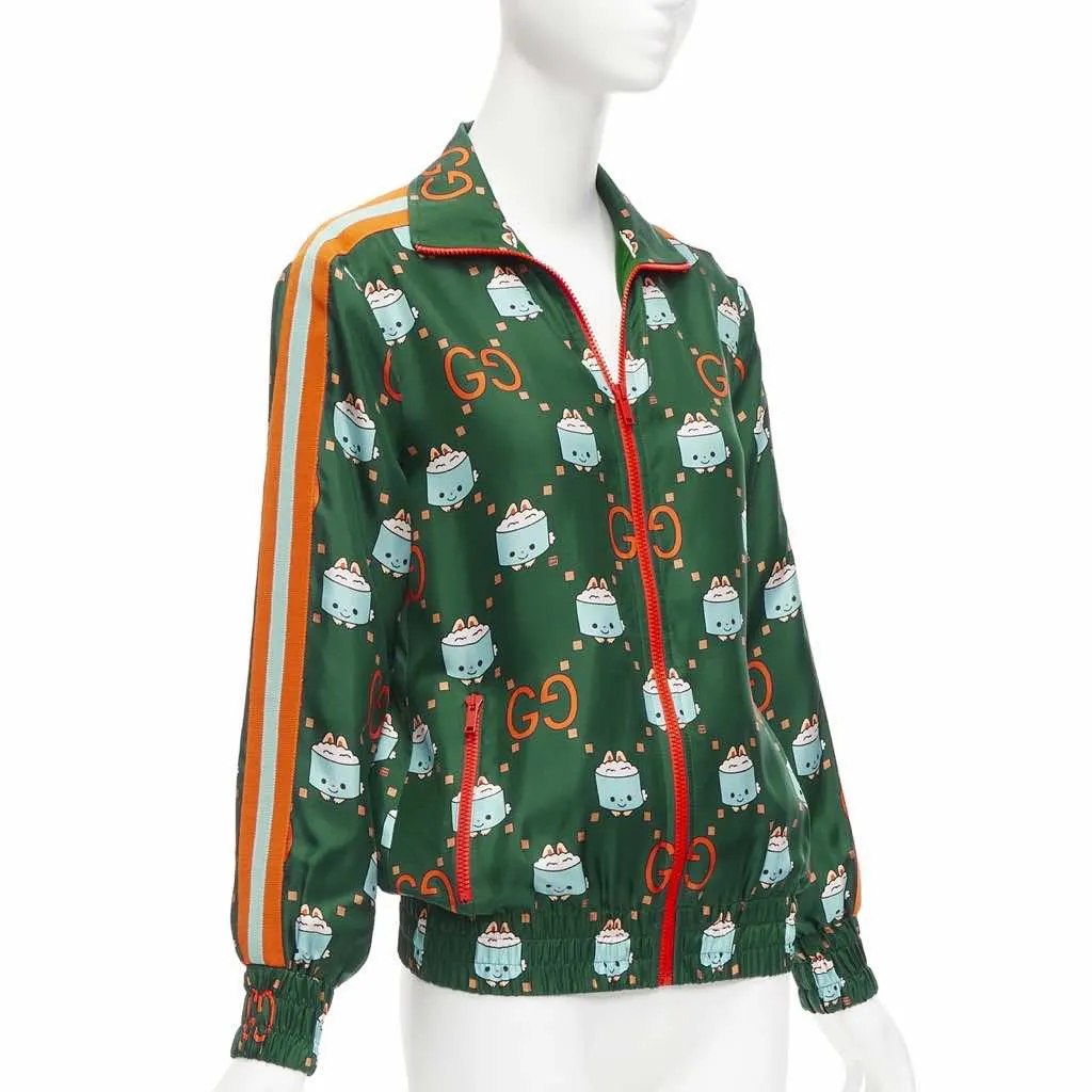Gucci Green Orange Silk Jacket Green Silk Never worn - Front View