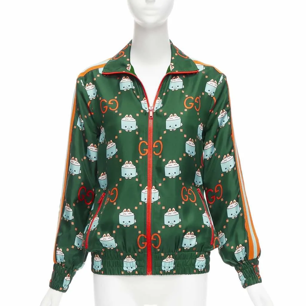 Gucci Green Orange Silk Jacket Green Silk Never worn - Inside View