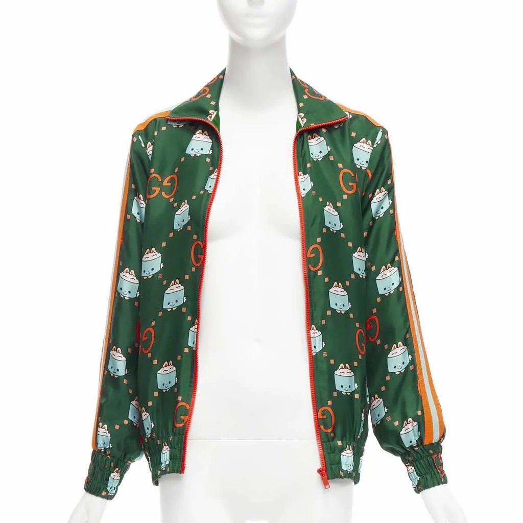 Gucci Green Orange Silk Jacket Green Silk Never worn - Model View