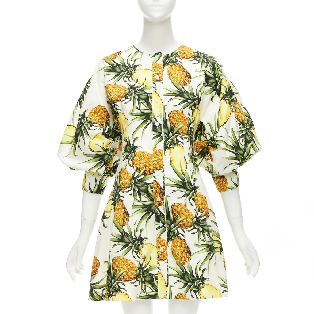Oscar De La Renta Pineapple Puff Dress Yellow Cotton Never worn - Front View