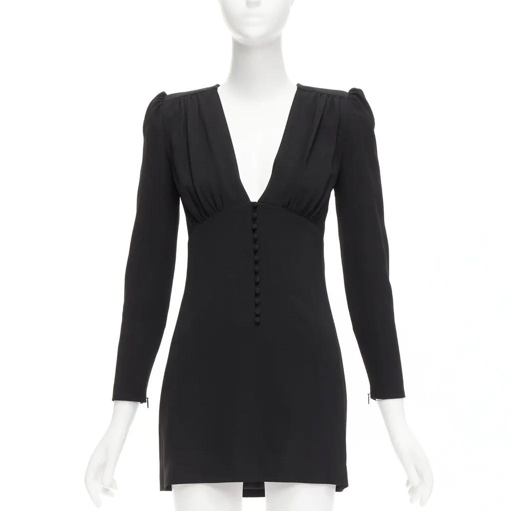 Saint Laurent Deep V Mini Dress Black Acetate Never worn - Front View