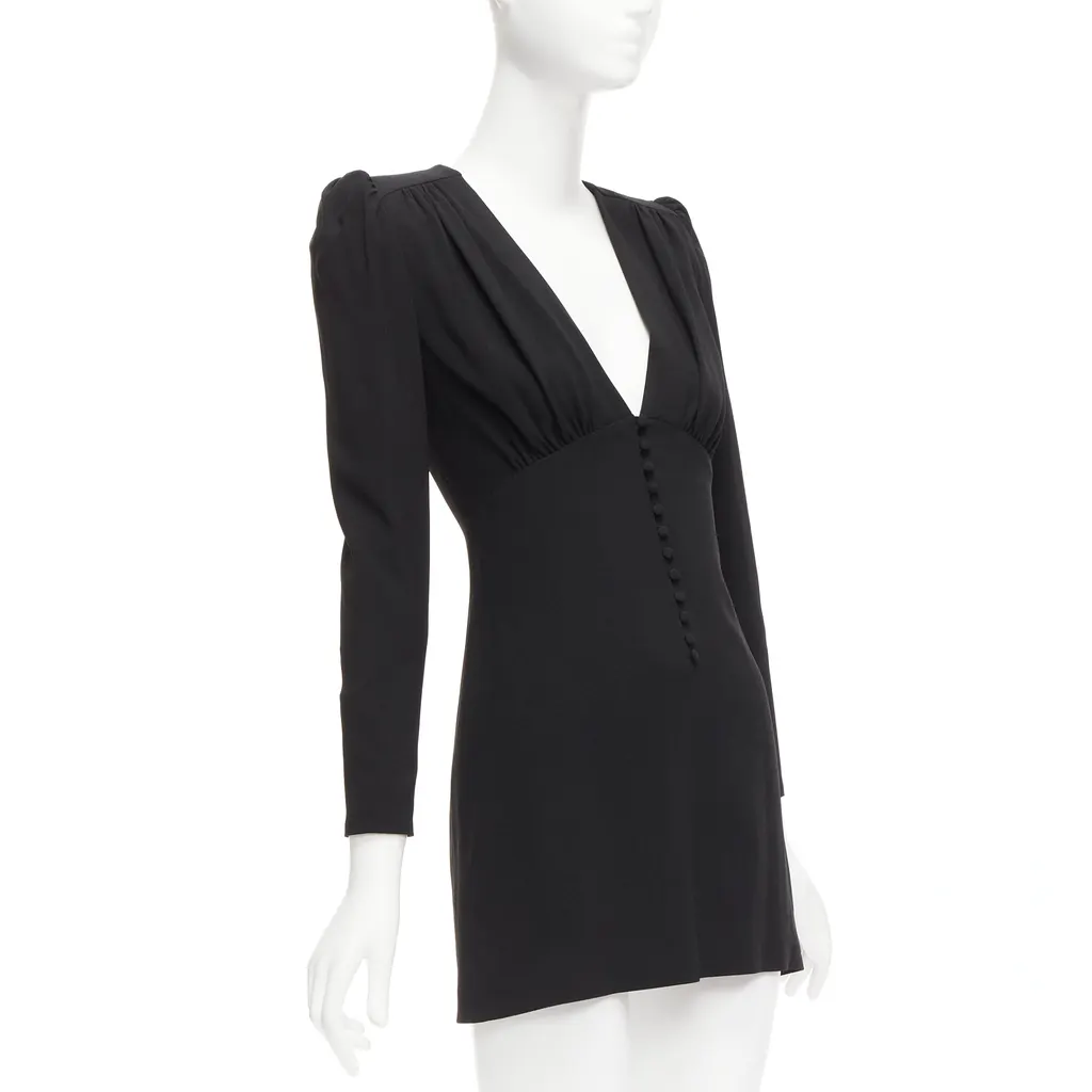 Saint Laurent Deep V Mini Dress Black Acetate Never worn - Inside View
