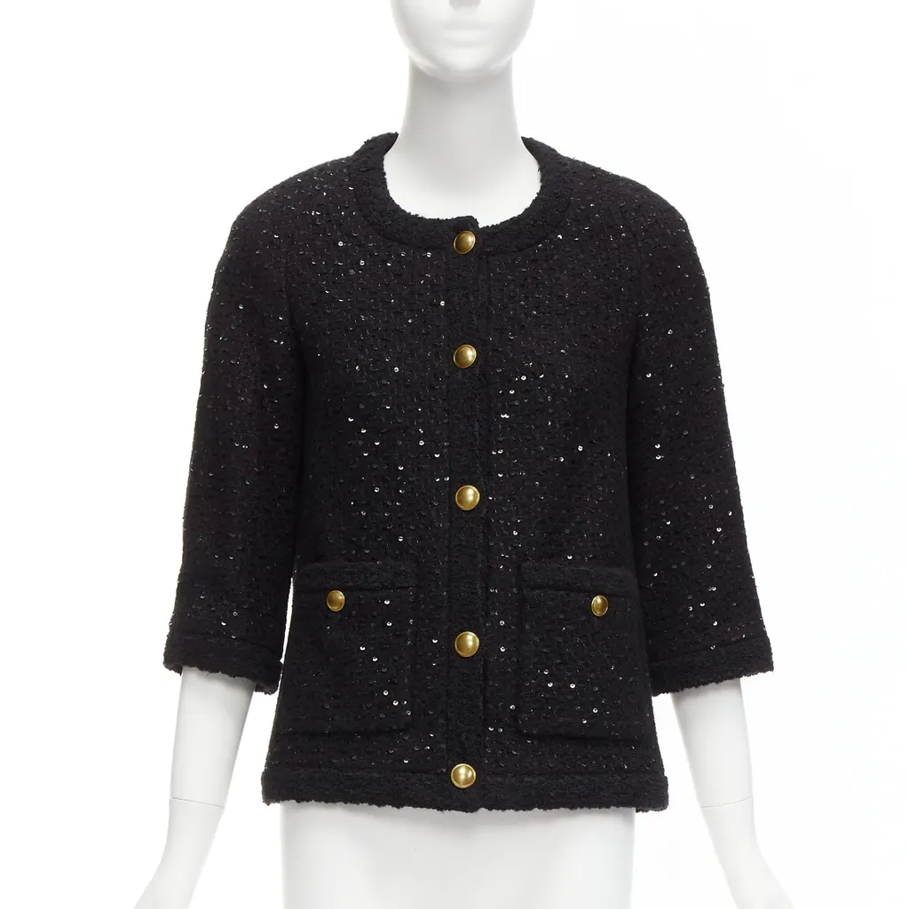 Saint Laurent Black Wool Tweed Jacket Black Wool Never worn - Front View