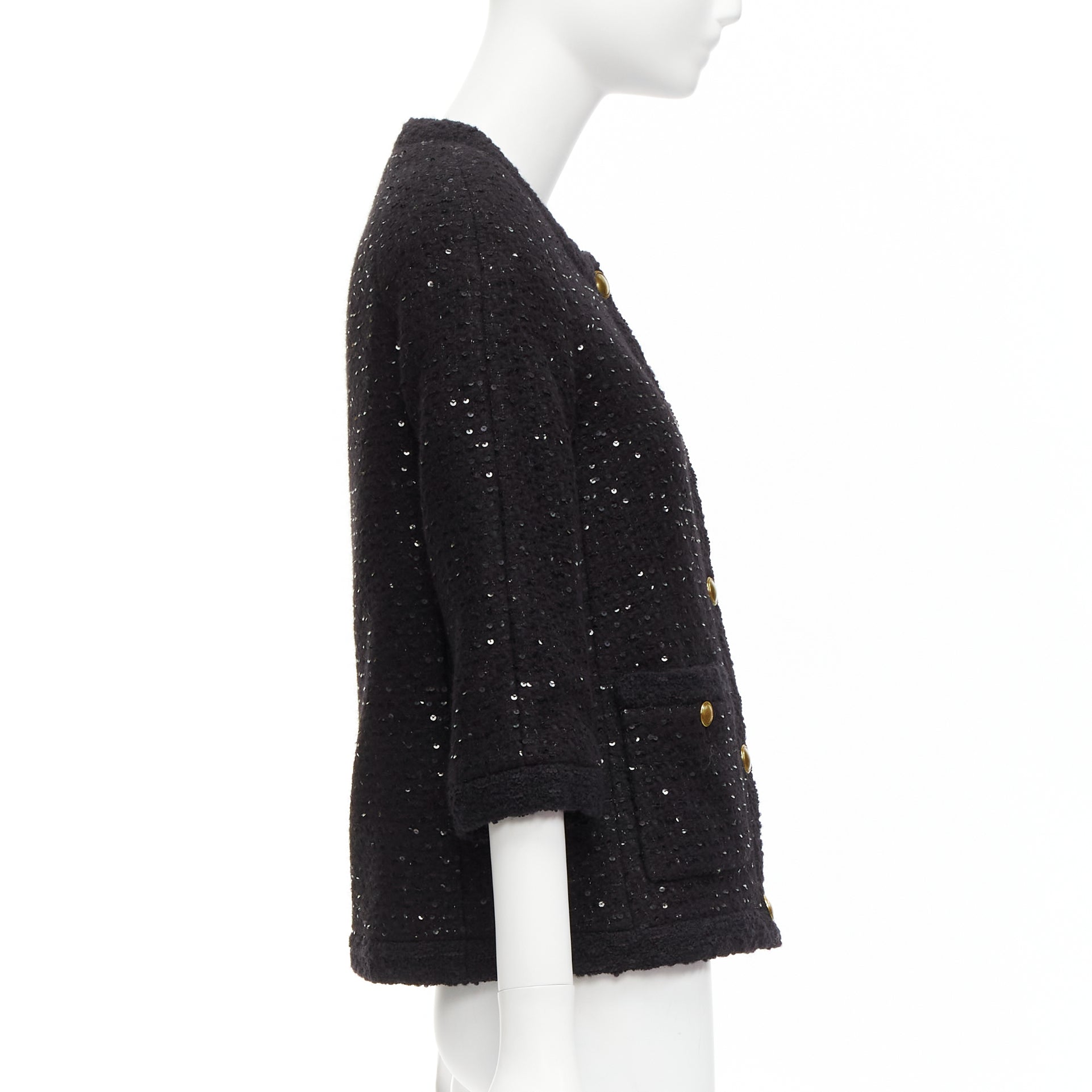 Saint Laurent Black Wool Tweed Jacket - Side view