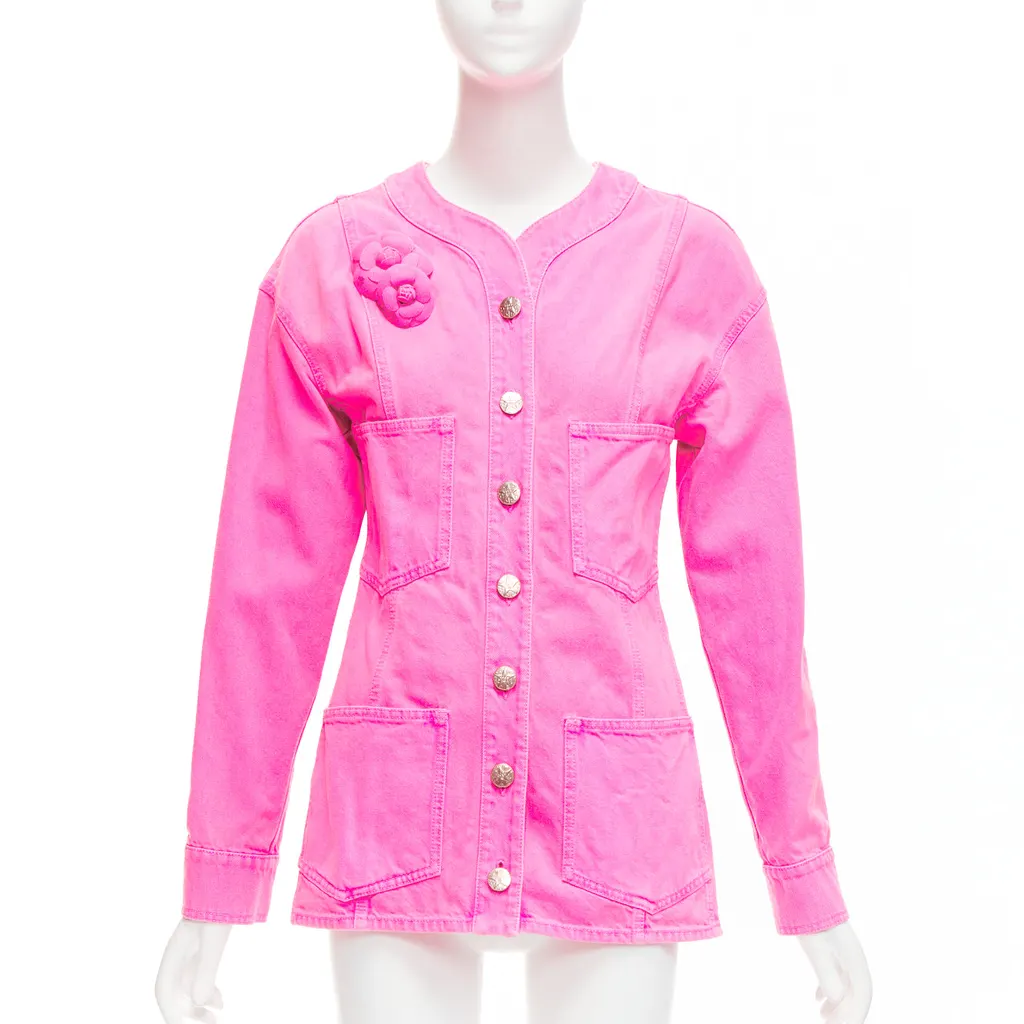 Chanel Pink Cotton Camellia Jacket Pink Cotton Very good - Front View
