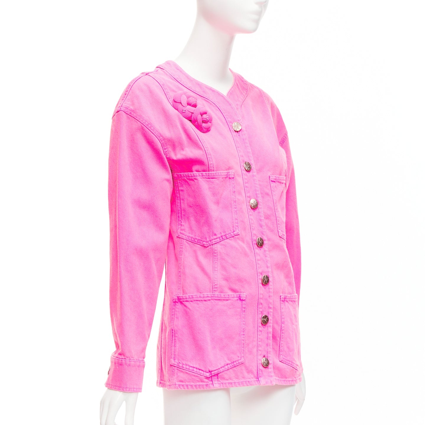 Chanel Pink Cotton Camellia Jacket - 4