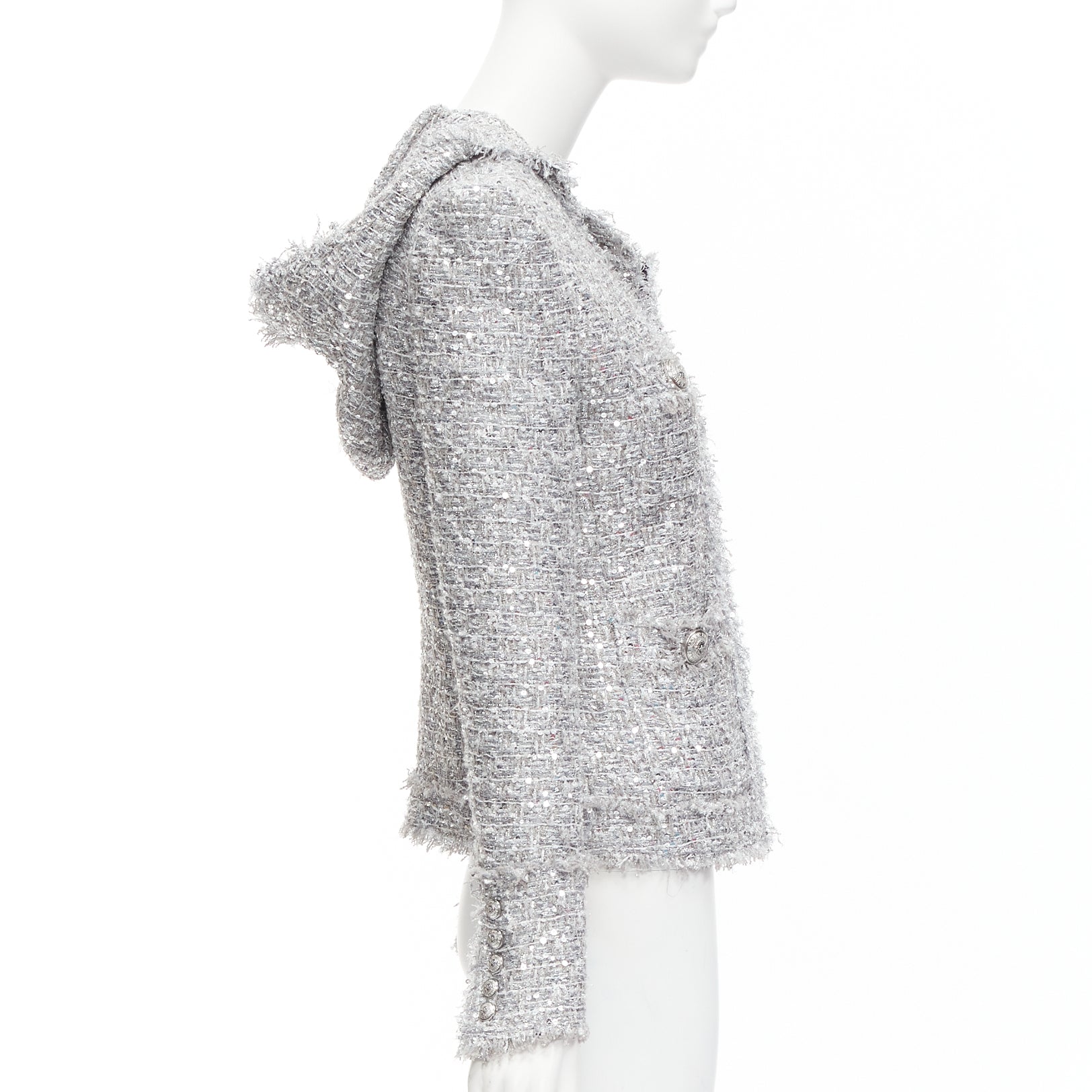 Balmain Silver Metallic Boucle Jacket - Side view