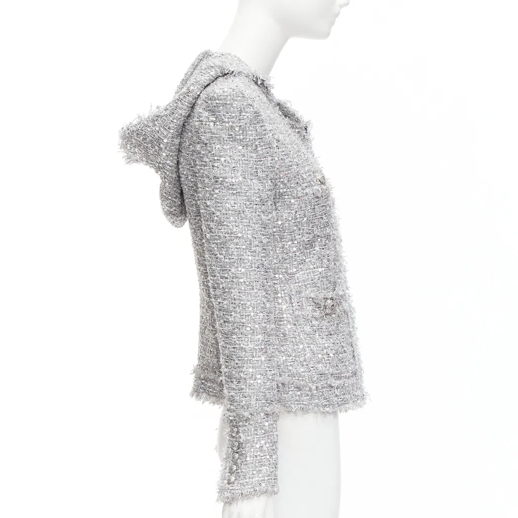 Balmain Silver Metallic Boucle Jacket Silver Polyester Never worn - Box View
