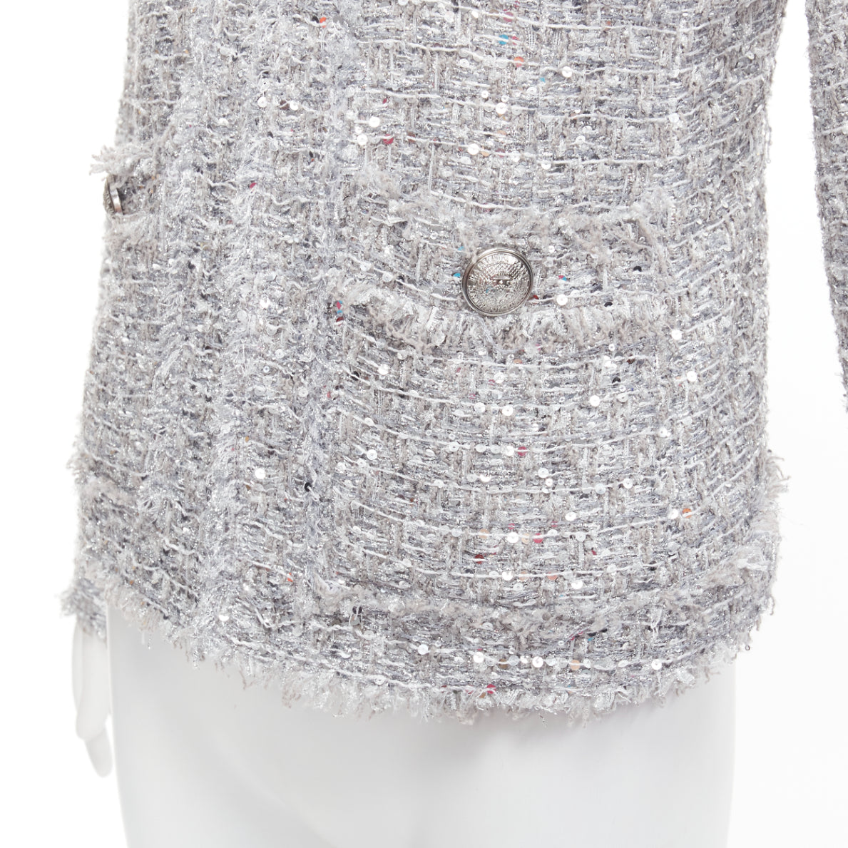 Balmain Silver Metallic Boucle Jacket - Image 10