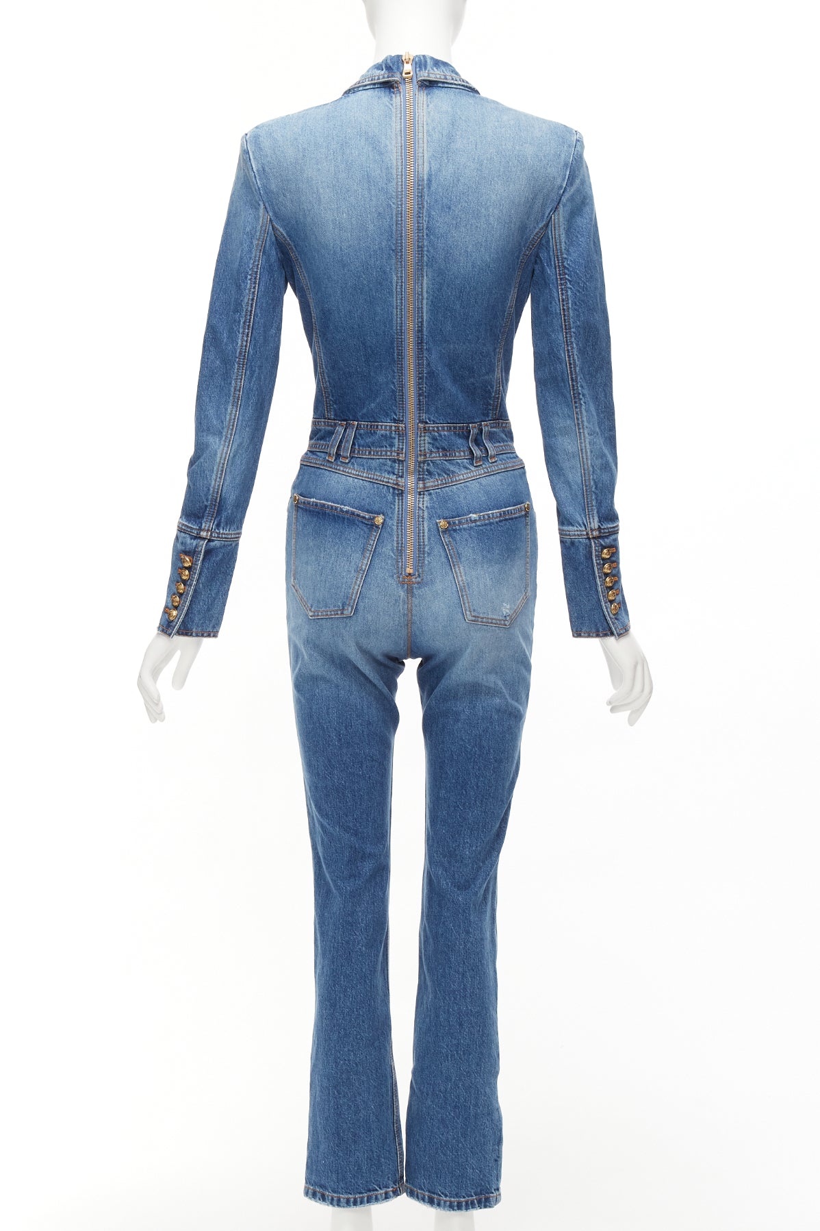 Balmain Distressed Denim Jumpsuit - Side view