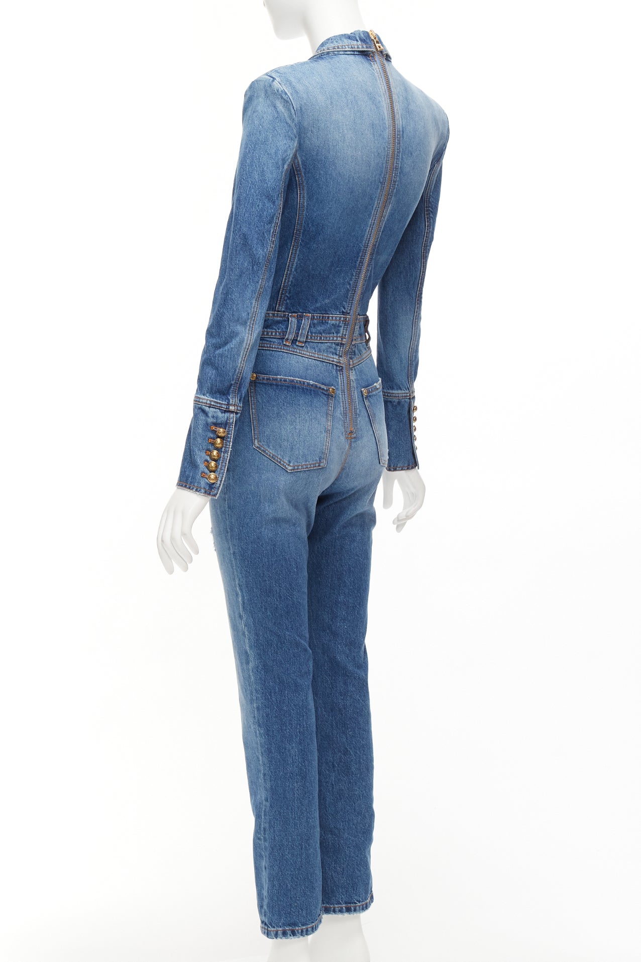 Balmain Distressed Denim Jumpsuit - Detail 1