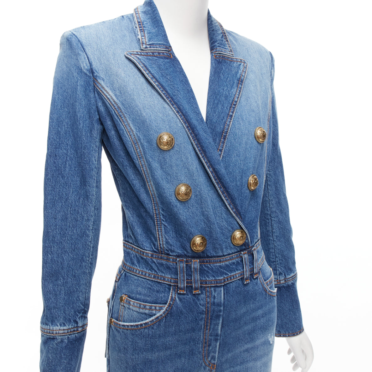 Balmain Distressed Denim Jumpsuit - Detail 2