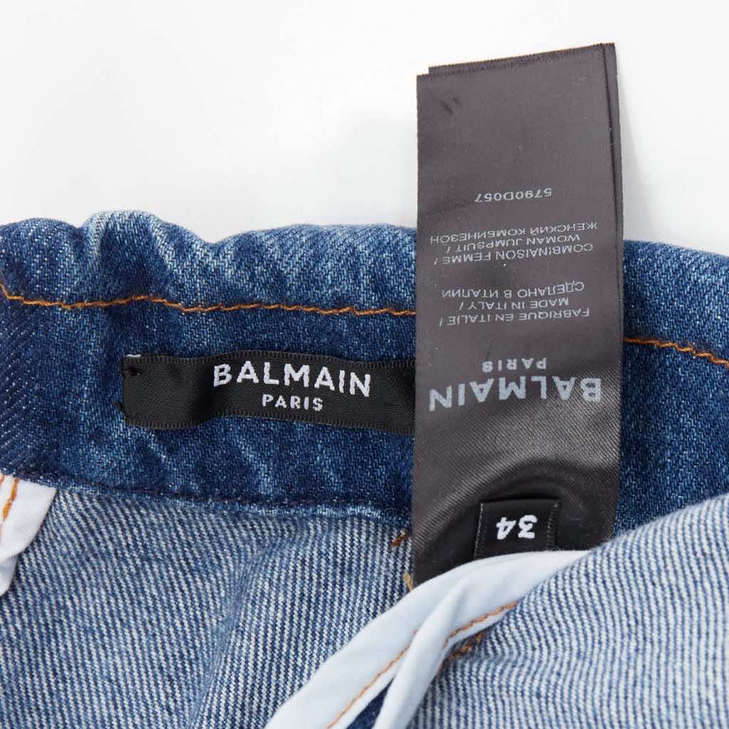 Balmain Distressed Denim Jumpsuit - Image 10