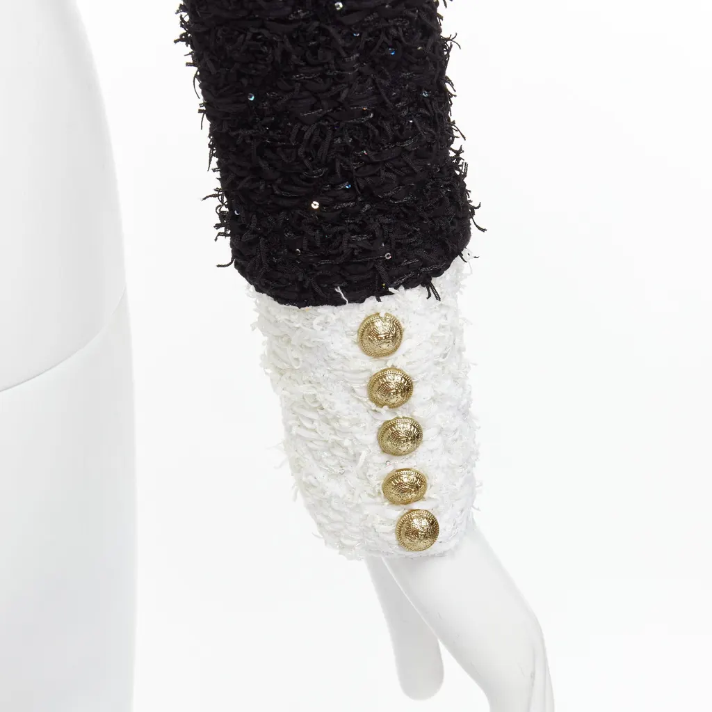 Balmain Black White Tweed Blazer Black Viscose Never worn - Back View