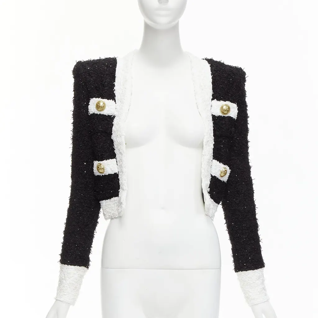 Balmain Black White Tweed Blazer Black Viscose Never worn - Inside View