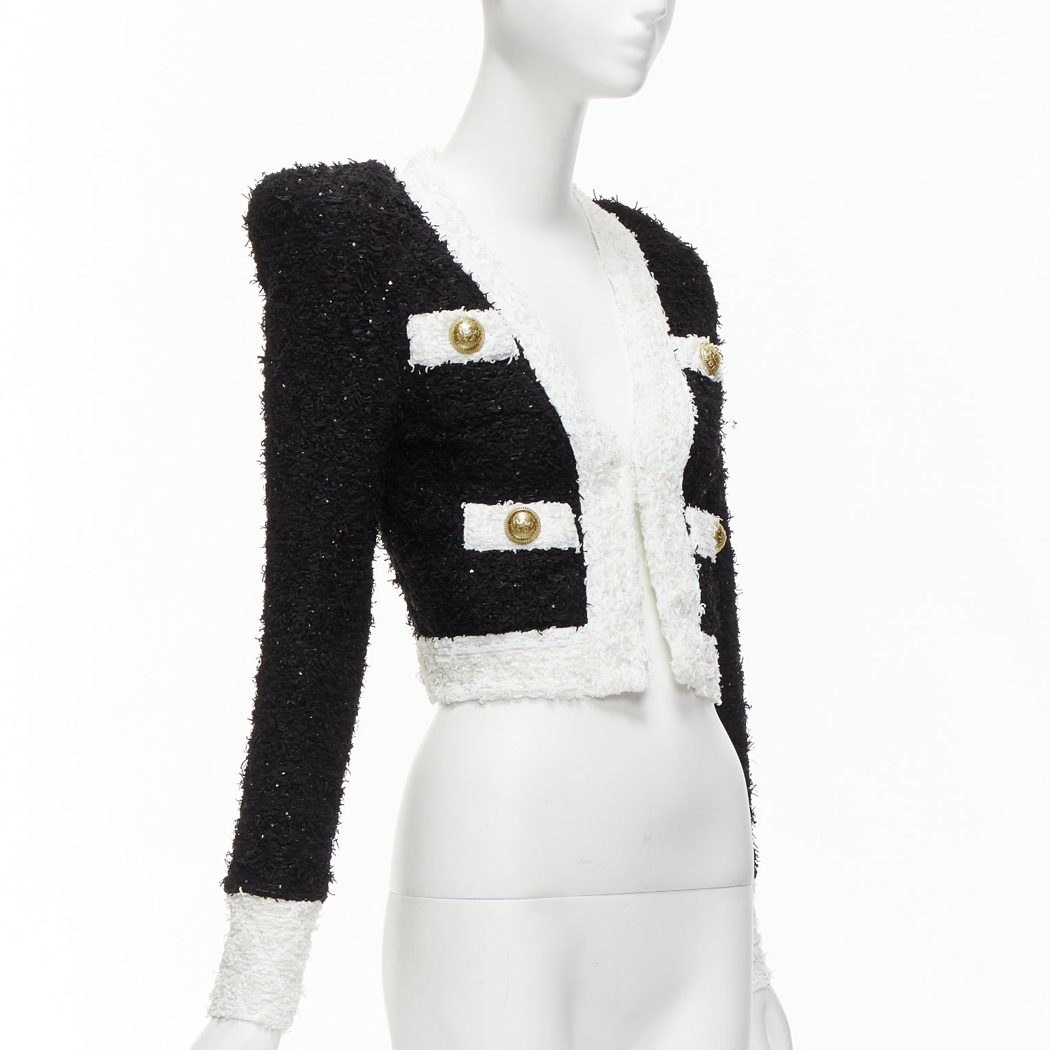 Balmain Black White Tweed Blazer - 4