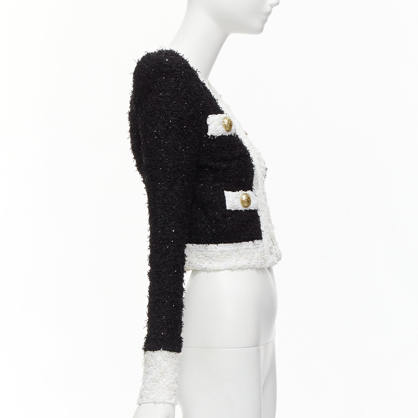 Balmain Black White Tweed Blazer - Side view