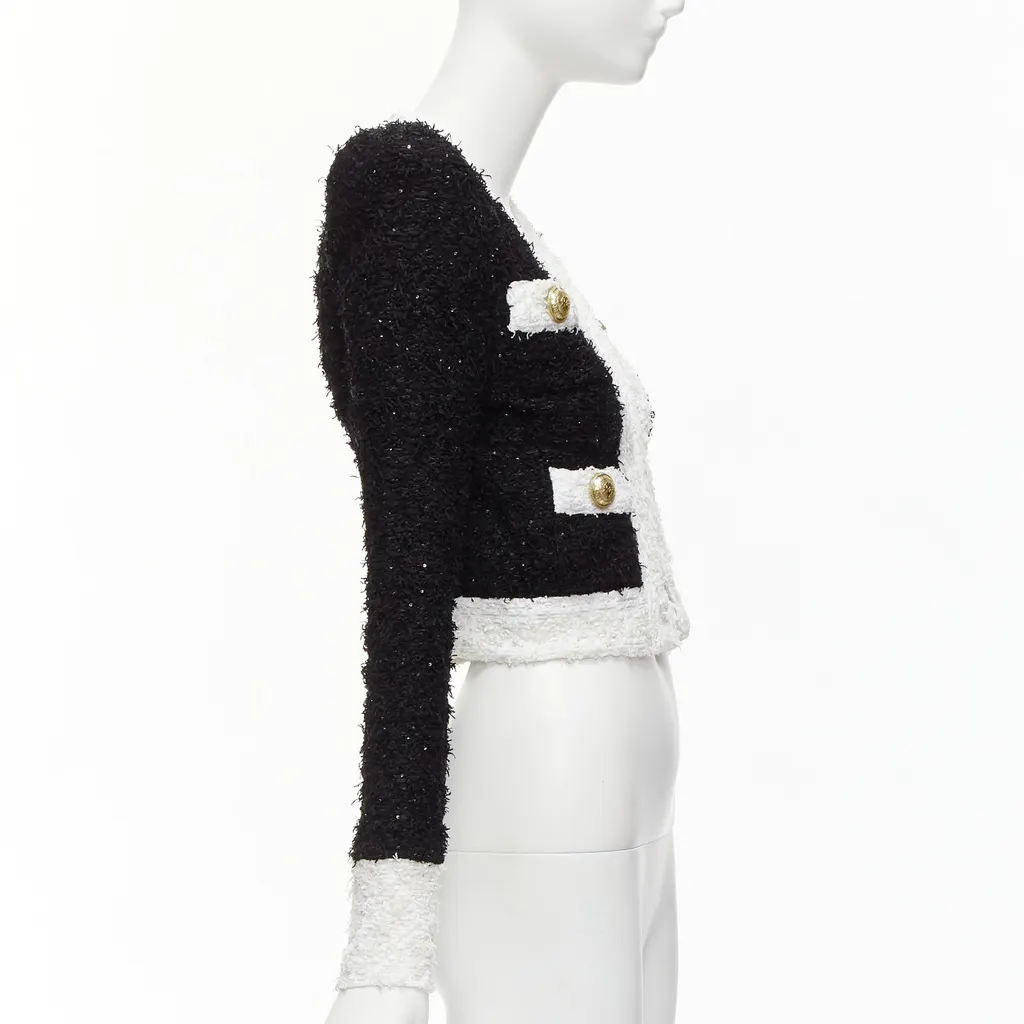 Balmain Black White Tweed Blazer Black Viscose Never worn - Box View