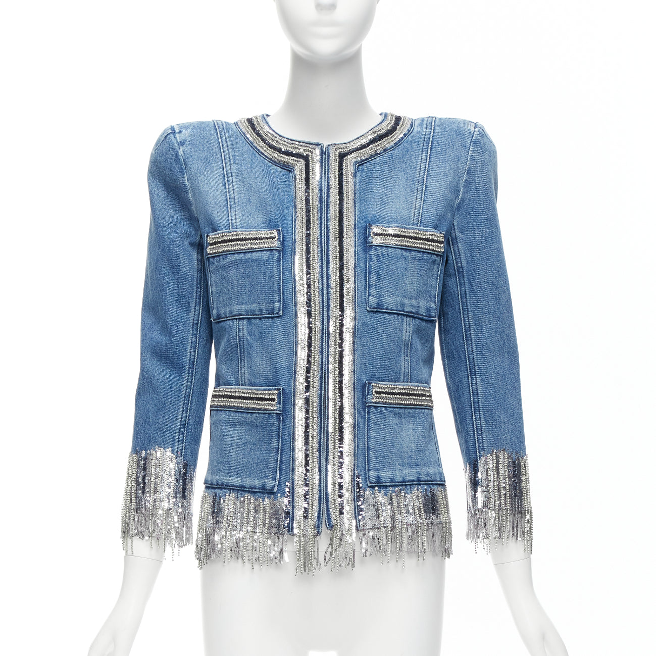Balmain Blue Denim Crystal Jacket