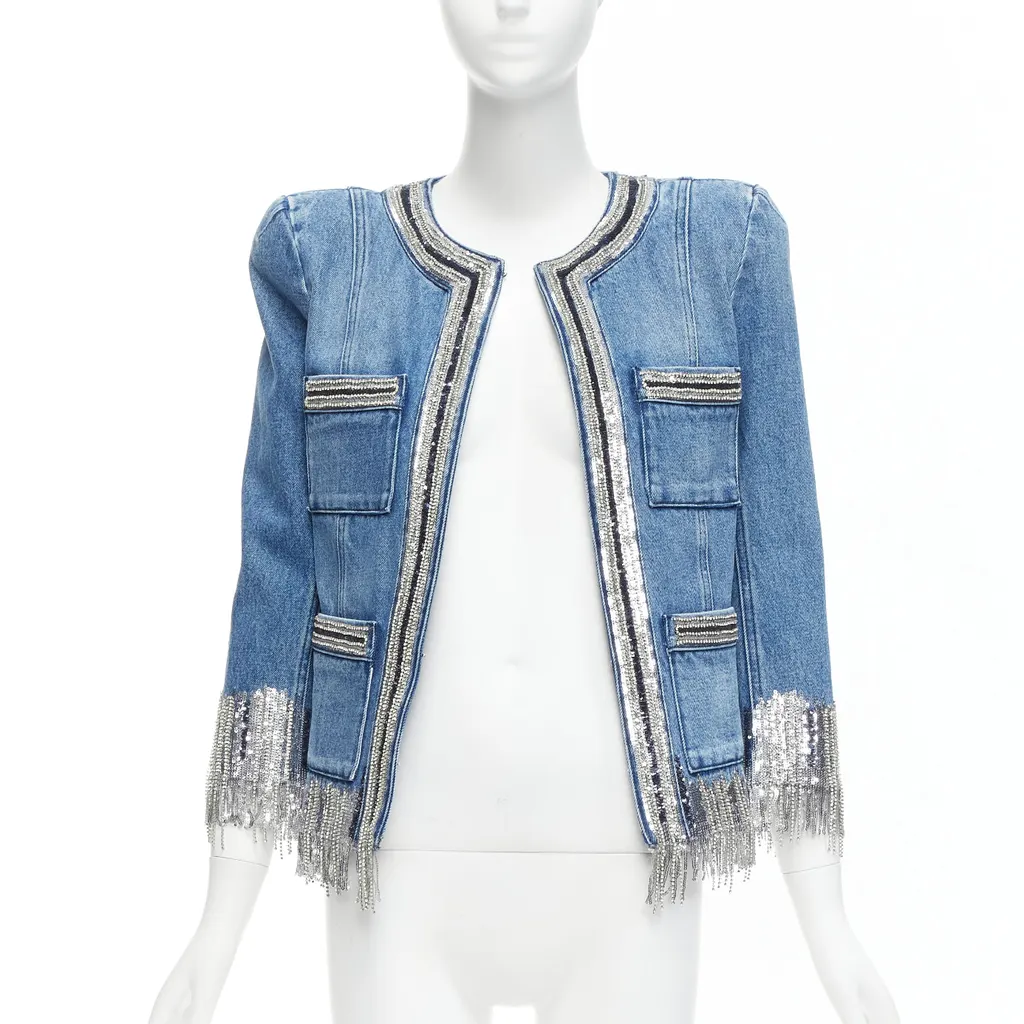 Balmain Blue Denim Crystal Jacket Blue Denim Never worn - Inside View