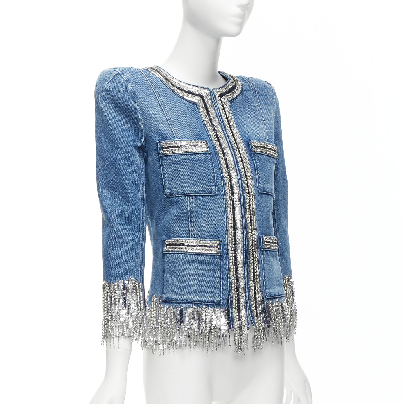 Balmain Blue Denim Crystal Jacket - 4