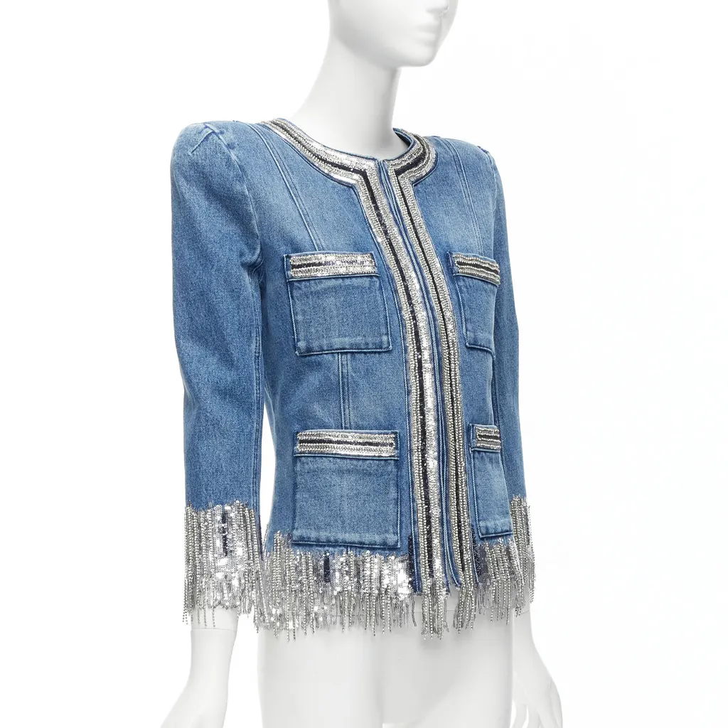 Balmain Blue Denim Crystal Jacket Blue Denim Never worn - Model View