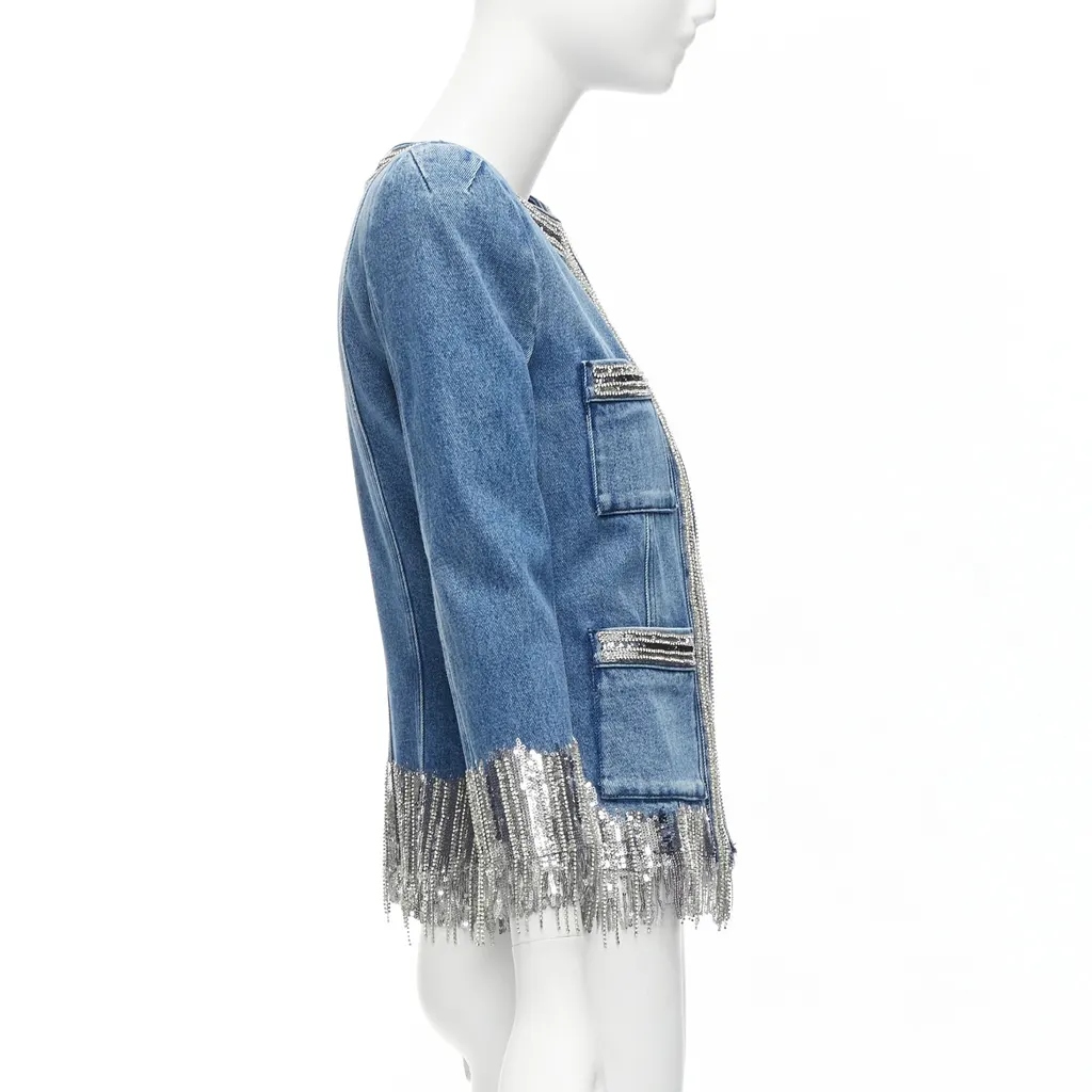 Balmain Blue Denim Crystal Jacket Blue Denim Never worn - Box View